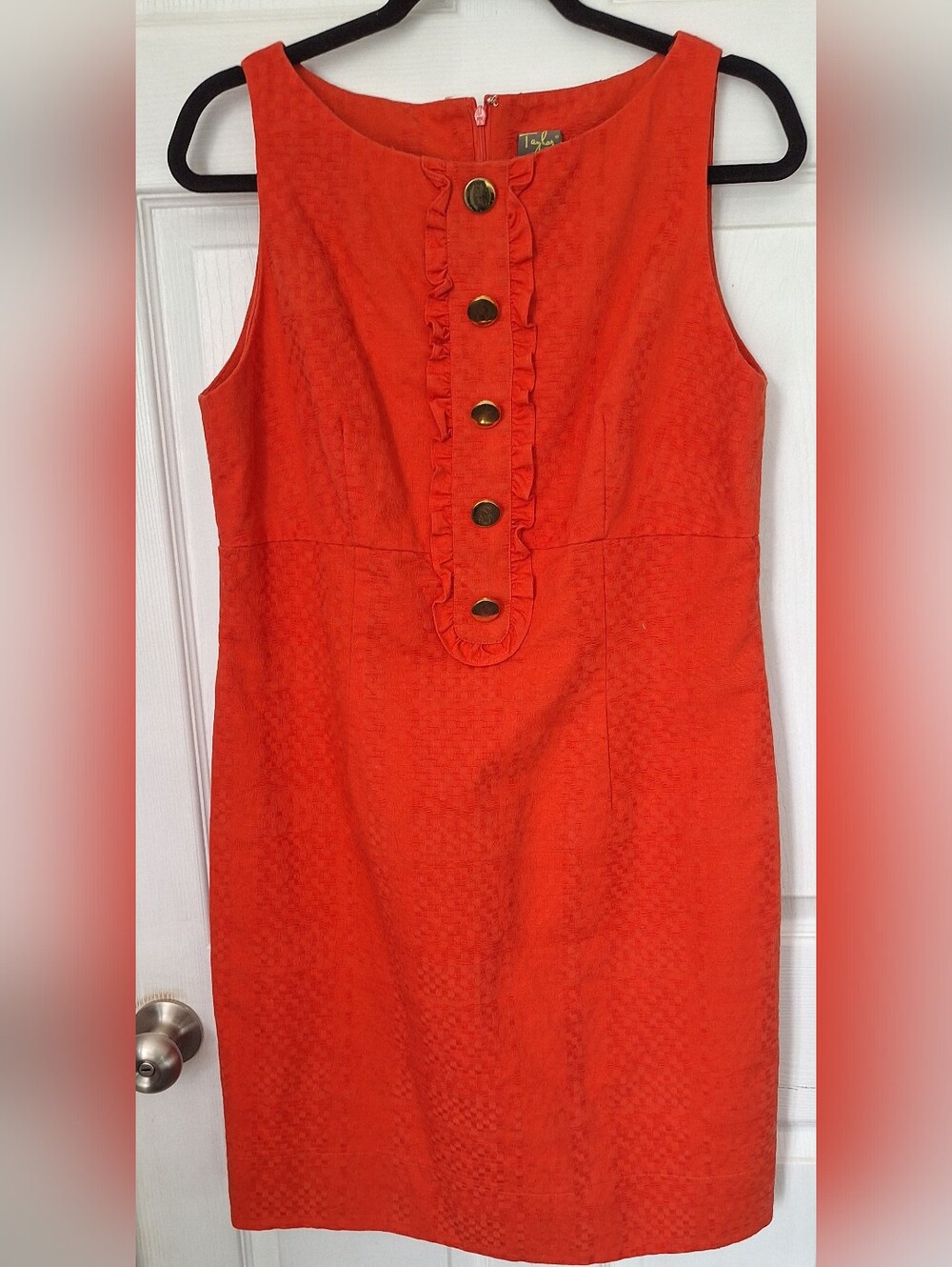 Taylor Orange Textured Sheath Dress Size 14 Gold Button Detail Cotton Dress